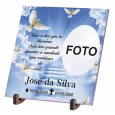 PLACA PARA TÚMULO TEMA CÉU, NUVENS-- LAPIDE EM AZULEJO COM FOTO E FRASES DA SUA ESCOLHA. 20x20cm 15x15cm
