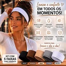 Faixas de Cabelo Kit com 1, 3 ou 5 Faixas, Branco, Preto, Marrom e Bege, Penteados e Esportes