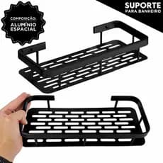 Suporte Banheiro Sem Furar Porta Shampoo Sabonete Prateleira Box Preto Antiferrugem