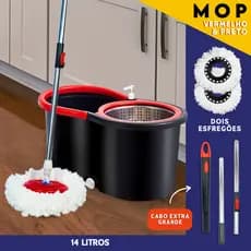 Mop Giratório com Balde Centrífuga 14L Cabo Inoxidável Extensível 1,40m + 2 Esfregões Microfibra