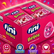 Bala Fini Beijos Morango E Nata Gelatina 15g  Caixa Com 12 Unidades