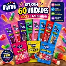 Kit 60 Fini Tubes e Gelatinas Sabores Variados Balas Azedinhas Cítricas 15g