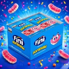 Balas Fini 15g Mini Dentaduras Gelatina Morango Framboesa Caixa Com 12 Unidades