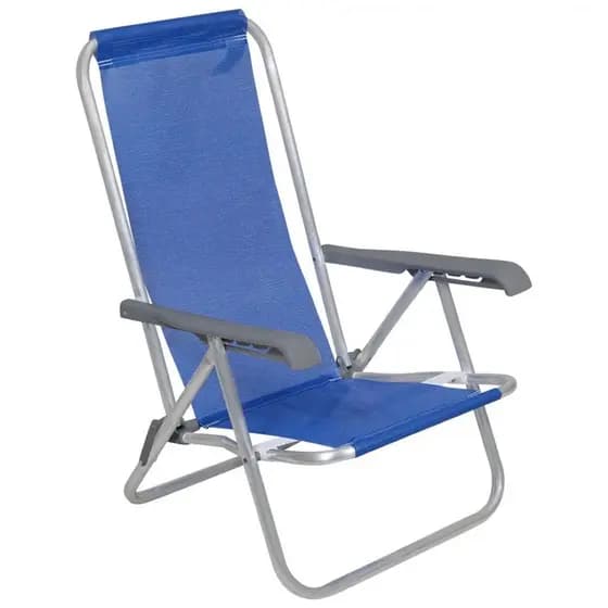 Cadeira de Praia Reclinável Bel Alumínio Azul 4 Posições Dobrável