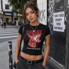 Camiseta Baby Look Feminina Streetwear Estampada Savage Estilo Gringo Moderna Algodão