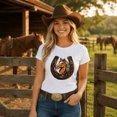 Camiseta Feminina Baby Look Country Estampada Cavalo Moderna Casual Algodão Premium