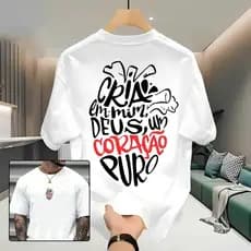 Camiseta Unissex Streetwear 100% Algodão Frase "Cria Em Mim Um Coração Puro" Camisa Unissex Premium