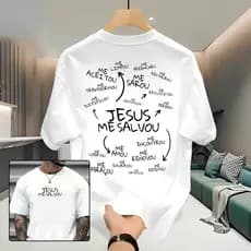 Camiseta Masculina Streetwear 100% Algodão Estampada Jesus Me Salvou Camisa Unissex Premium