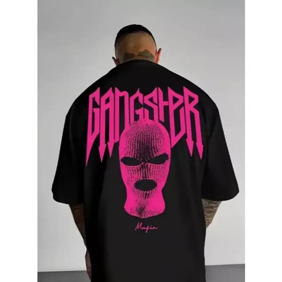 Camiseta Oversized Gangster Estilosa Moda Gringa Style Camisa Grande Ombro Caído T-Shirt Casual