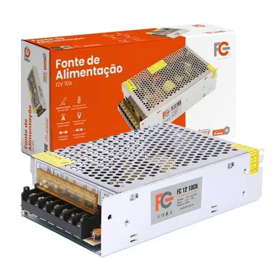 Fonte Chaveada Estabilizada FC 10a 12v 120w Bivolt Colmeia Cftv Fita Led Som Camera - FC1210CN