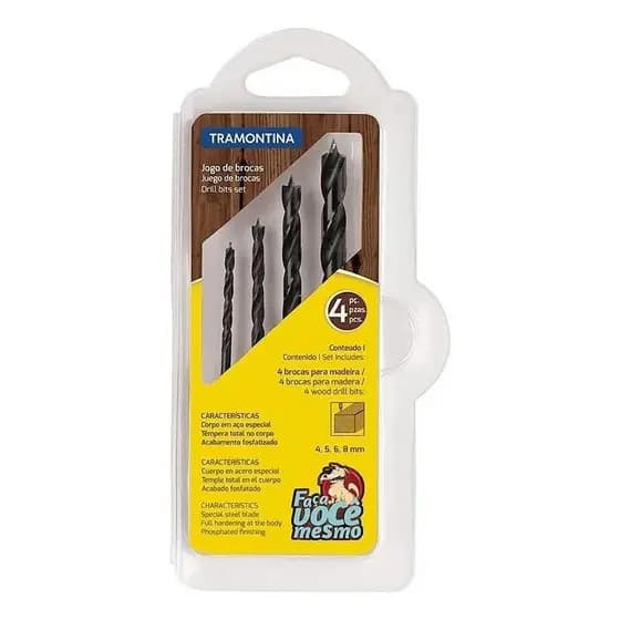 Jogo De Broca Madeira 4 A 8 Mm Kit Com 4 Peças Tramontina 43408/509