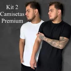 kit 2 Camiseta Masculina Básica Algodão Premium Peruano C/ Elastano Slim - Camisa Casual Lisa