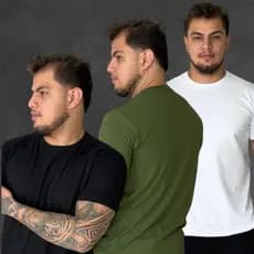 kit 3 Camiseta Masculina Básica Algodão Premium Peruano C/ Elastano Slim - Camisa Casual Lisa