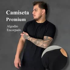 Camiseta Masculina Básica Algodão Premium Peruano C/ Elastano Slim - Camisa Casual Lisa