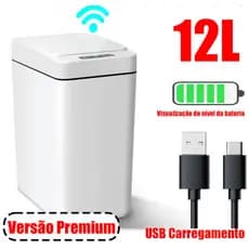 Lixeira Inteligente 12L Recarregável com Tampa Automática por Sensor – Elegância e Praticidade para Cozinha e Banheiro