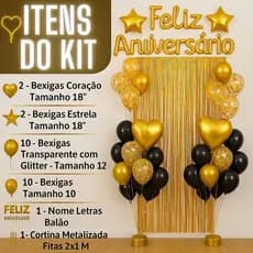 Kit 26 Pcs Balão Feliz Aniversario Cortinas Bexigas Festa Decoração Enfeite surpresa
