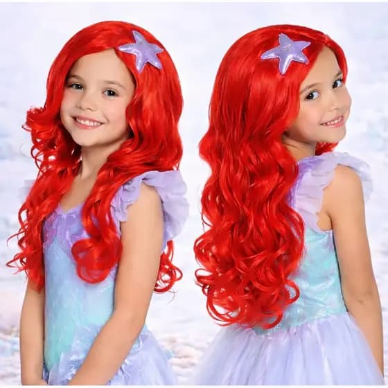 Peruca Ariel infantil Vermelha Trança fundo mar festa decoracao Fantasia halloween - Envio imediato
