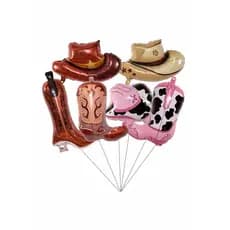 10 Balão Chapeu + Bota Cow Boy Metalizado  Festa Decoração enfeite rodeio surpresa cavalo painel
