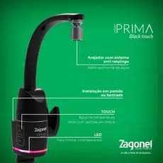 Torneira Elétrica Zagonel Prima Toauch Black Bica Alta Parede Controle Eletrônico 220v
