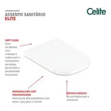 Assento Sanitário Celite Original Elite Soft Close PP Branco | Fechamento Suave