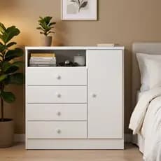 Cômoda 4 Gavetas 1 Porta c Sapateira E Nicho P/ Quarto de Casal Branca Sonhare Petit Casa Dee