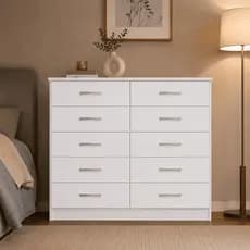 Cômoda 10 Gavetas Grande Gaveteiro Organizador de Roupas p/ Quarto de Casal Marbela Branca Casa Dee