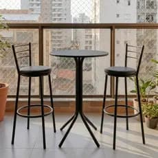 Mesa Bistrô Alta Redonda com Tampo MDF e Estrutura em Aço para Cozinha, Bar e Varanda - Casa Dee