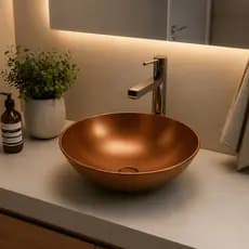 Cuba de Sobrepor em Alumínio Pia Redonda Fácil Instalação Apoio P/ Banheiro e Lavabo Cobre Casa Dee