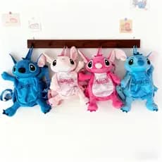 Bolsa de Pelúcia Stitch 3D Orelhas Mochila Infantil Feminina com Zíper Alça Ajustável e Alça de Mão 45 x 29 cm