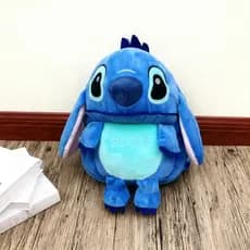 Mochila Infantil de Pelúcia Stitch com Alças Ajustáveis ​​e Orelhas 3D para Viagem