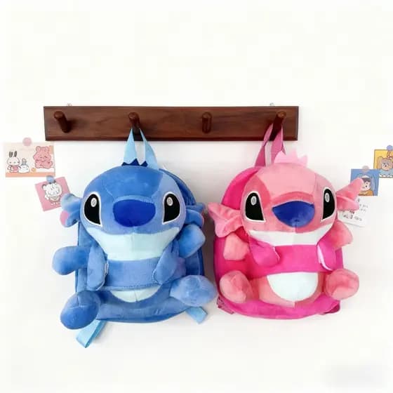 Mochila Infantil de Pelúcia Stitch com Alças Ajustáveis ​​e Boneca Removível