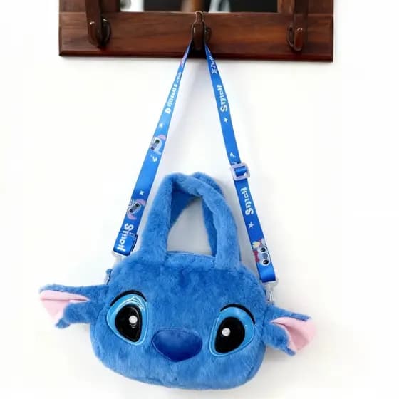 Bolsa de Pelúcia Stitch 3D Orelhas Mochila Infantil Feminina com Zíper Alça Ajustável e Alça de Mão 20x15x5cm