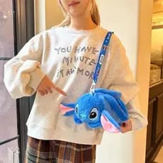 Bolsa Pelúcia Stitch e Angel Fofo Bolsa de Mão com Alça Ajustável Cartoon Acessório Kawaii para Garotas