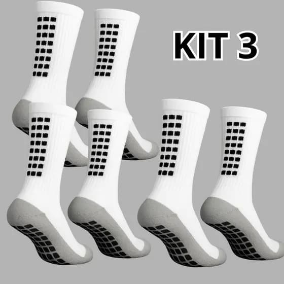Kit 3 Pares De Meias Antiderrapantes Respiráveis Esportiva Para Futebol Academia Crossfit E Corrida