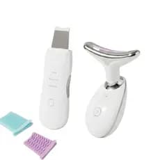 Kit Skin Care Espátula Ultrassônica Removedor de Cravos + Massageador Facial LED