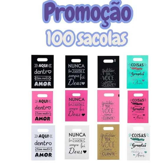 100 sacolas boca vasada ou triste 20x30 e 30x40 com  para loja