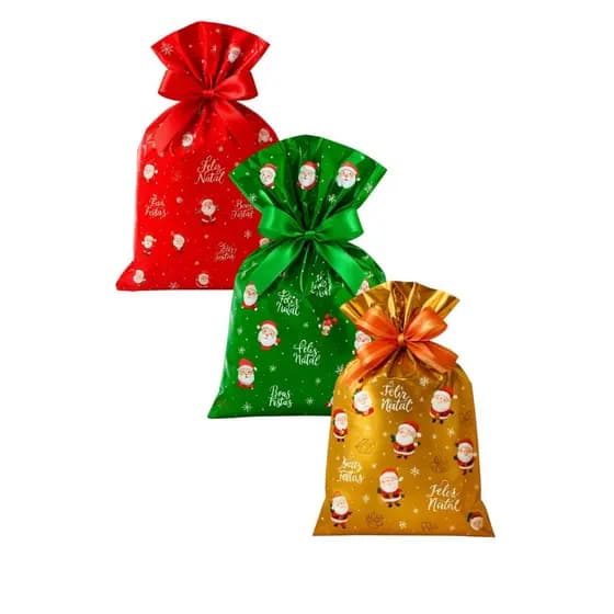 50 sacos de presentes metalizados de natal 45x60
