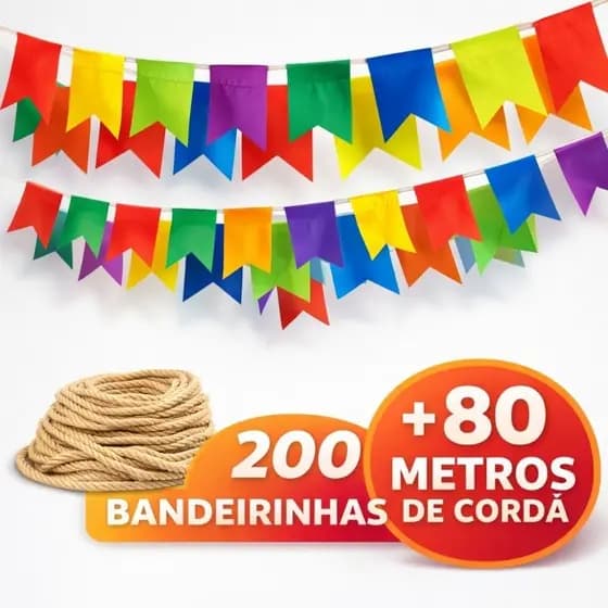 Bandeirinhas Festa Junina 20x15cm com Cordão 20 Metros bandeirolas Coloridas Plásticas São João Decoração