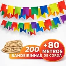 Bandeirinhas Festa Junina 20x15cm com Cordão 20 Metros bandeirolas Coloridas Plásticas São João Decoração