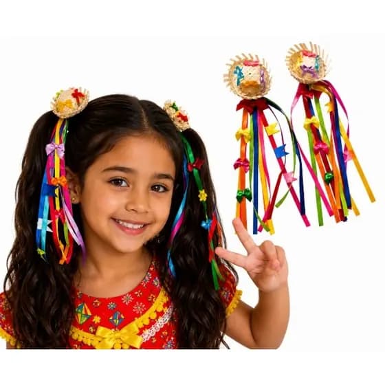 laços de cabelos com prisilhas de festa junina julina arraia
