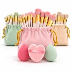 Kit 13 Pincéis Maquiagem com Estojo + 3 Esponjas Cores Sortidas