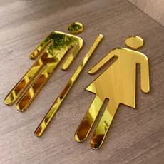 Kit Placa de Sinalização em Acrílico Espelhado Banheiro masculino e Feminino