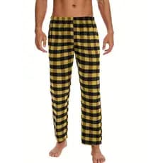 Pijamas masculinos casuais com calças xadrez, calças da moda para casa, pijamas casuais