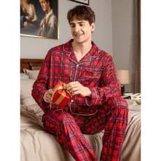 Conjunto de pijama masculino de 2 peças, elegante, simples, xadrez, jovem, solto, Casual, para casa, conjunto de pijama