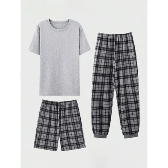Shorts masculinos de manga curta, calças de três peças, verão, solto, respirável, roupa de casa