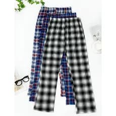 Conjunto masculino de 3 peças com estampa xadrez, pijama casual e calça de pijama casual