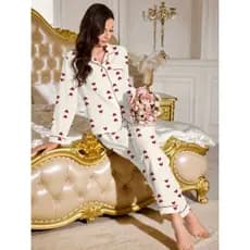 Primavera outono Cardigan feminino terno de duas peças | Calças de manga comprida, pijamas simples e macios para a pele