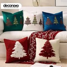 45x45cm Capa de Almofada Bordada de Natal Árvore Verde Capa de Almofada de Veludo Decoração de Festa Festival de Inverno