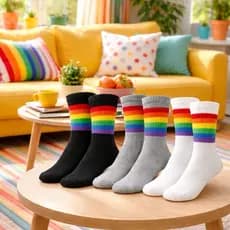 Kit 3 pares meia cano alto arco-íris lgbt algodão academia passeio estilo conforto qualidade unissex
