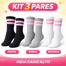 Kit 3 pares Meias Cano Alto FEMININA  Conforto e Durabilidade em Algodão Esportivo Feminino com rosa